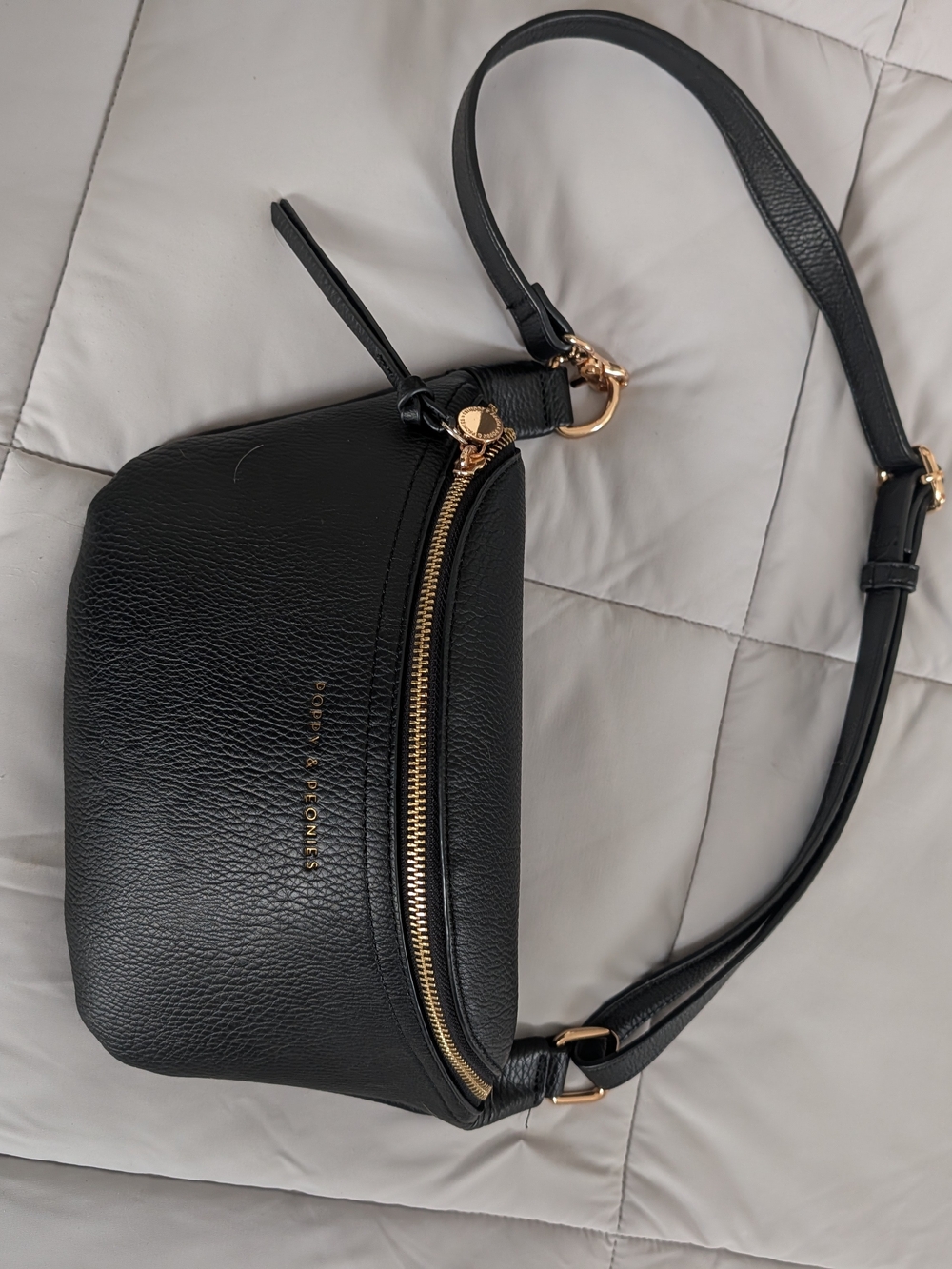 Poppy & Peonies Black Vegan Leather Crossbody Bag with Gold Hardware
